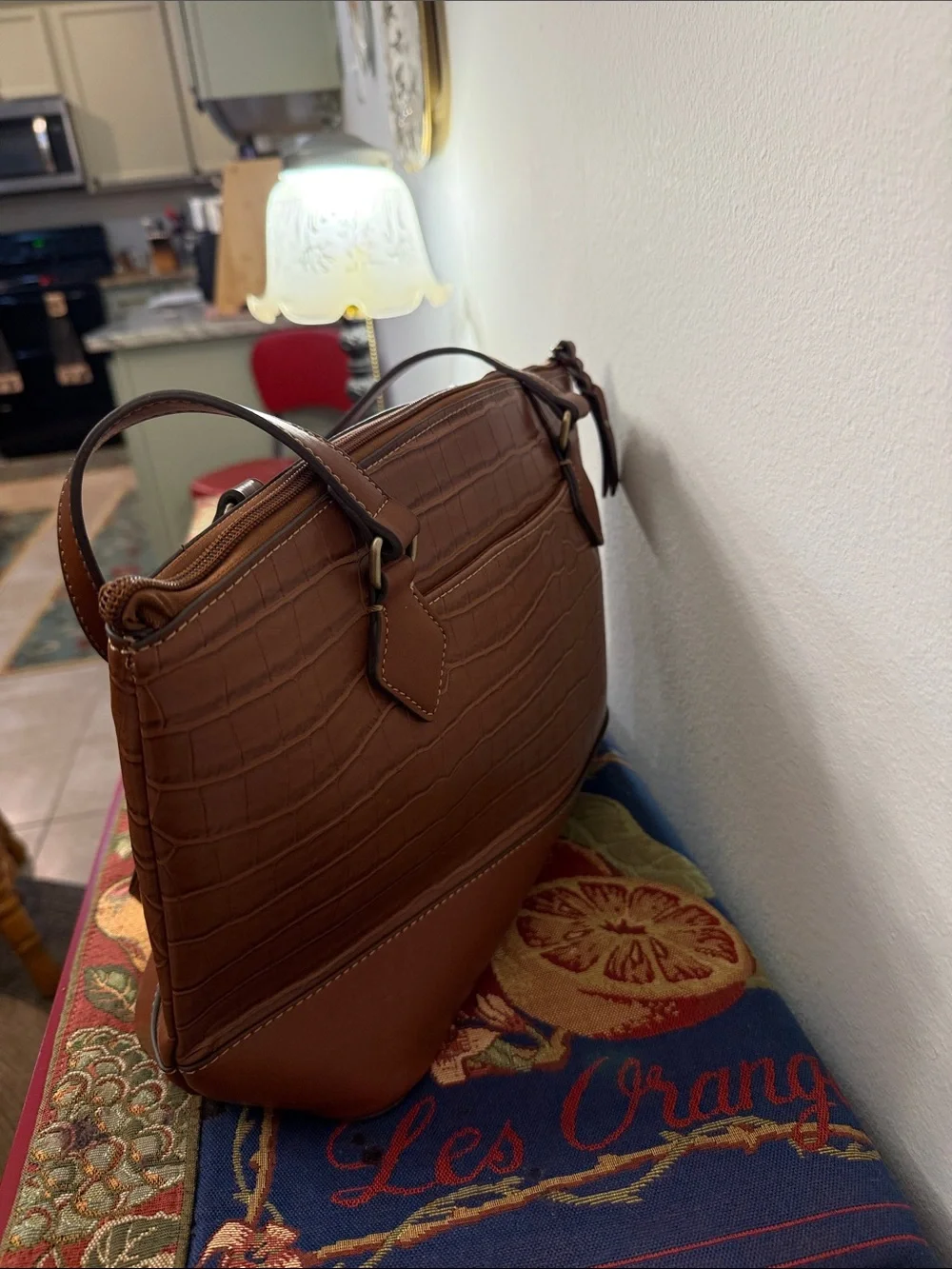 St. John's Bay Croc-Embossed Tote in Cognac Brown